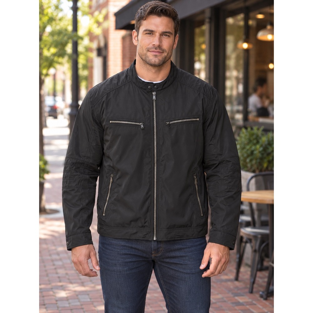 Lucky Brand Bonneville Jacket Black Nylon Moto Cafe Racer Full Zip Streetwear XL